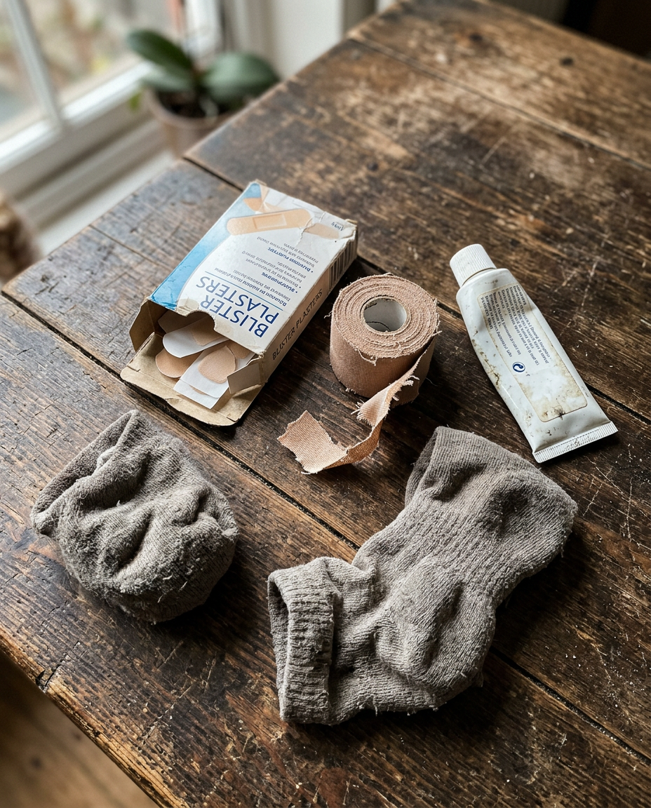 Kit pansements et vieilles chaussettes — l'ancienne solution